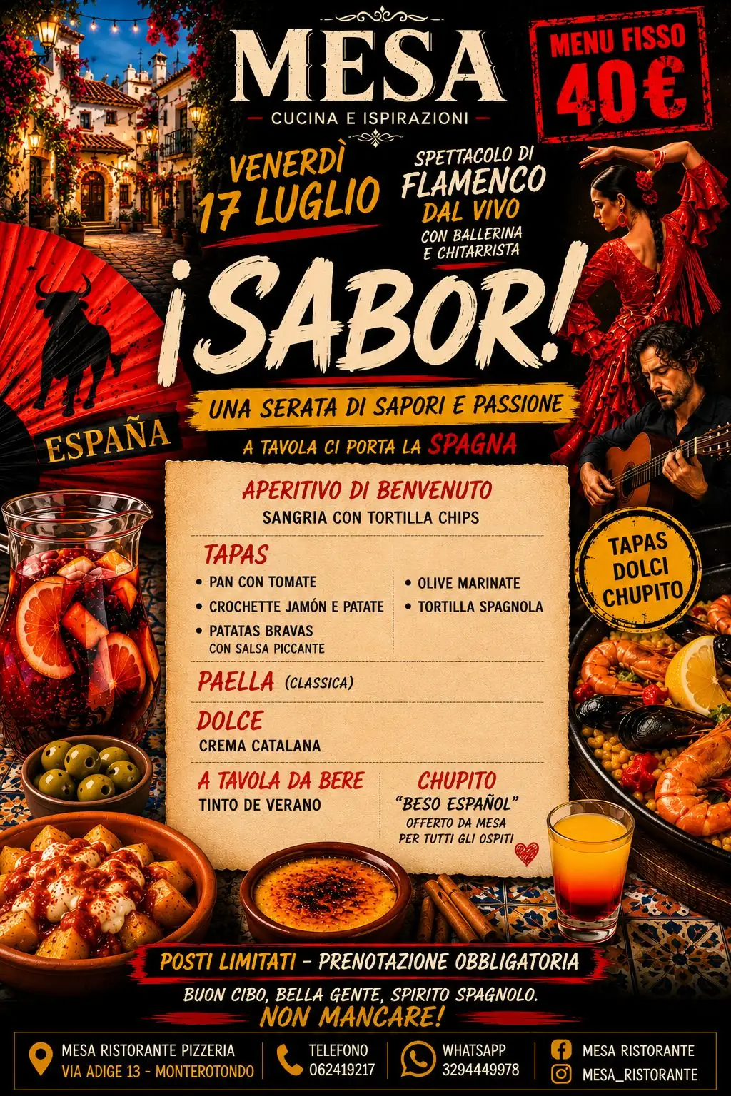 Locandina dell'evento iSabor con lo spettacolo di Flamenco